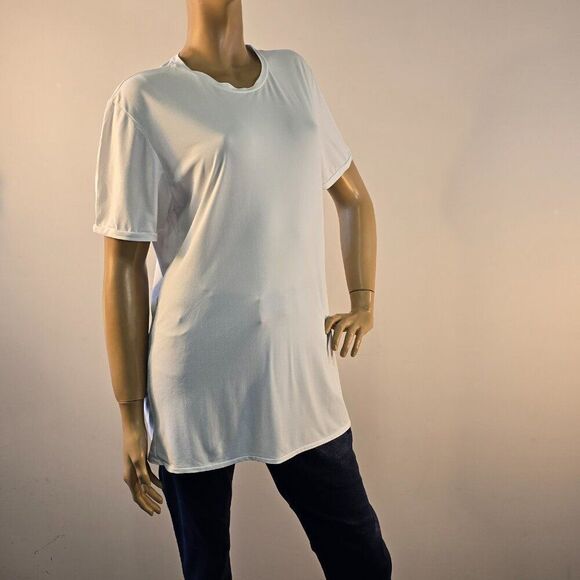 Track Field Cross Country Exercise Top Tee Shirt Short Sleeve Stretch White Sz L - Picture 3 of 5
